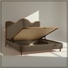 Solara Wave Luxe Queen Size Bed in velvet With Oak wood Frame & Hydraulic Storage