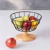 Cache Wire Basket With Wooden Stand Black