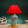 Devansh Conical  Red Cotton Shade  Lamp With  Wood & Mosaicglass Base For Decoration /Office/Home/Gifting/Study For Decoration /Office/Home/Gifting/Study -(10X10X14.5) Inches -