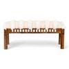 Milford Sheesham Wood Mid Century 3 Seater Bench In Beige Fabric