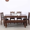 Iron jali Sheesham Wood 6 Seater dining set with Bench In Provincial Teak Finish