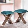Dayton Sheesham Wood Accent Square Set of 2   Stools in Turquoise Sea Velvet Upholstery