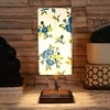 Emrys Multicolor cotton table lamp with Square Brown Wood Base