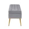 Doe Buck Velvet Tufted Storage Bench in Grey Colour with Gold Legs