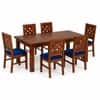 Globally Indian Arunika Solid Sheesham Wood 6 Seater Dining Table Set 6 Chairs Navy Blue