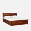 Zvya Solid Wood Queen  Size Upholstered Bed With Box Storage (Honey Finish)