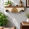 Multishade Colour Solid Wood Handcarved Gandiva Floating Wall Shelf with distres finish by DisooFashions
