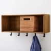 Modern Solid Wood Shelf with Hooks in Morgan Natural & Metal Black