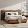 Elowen Softline King Size Bed in velvet With Oak wood Frame & Hydraulic Storage
