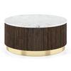Aurora Round White Marble And Solid Wood Coffee Table In Java Walnut Finish