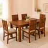 Globally Indian Aarya Solid Sheesham Wood 6 Seater Dining Table Set 6 Chairs Beige