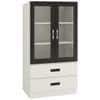 Paloma Large Crockery cum Bookshelf Cabinet with Toughened Glass Shutters and Drawers in Ivory Carbon Black Colour