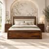 Vrinda Solid Wood Queen  Size Bed With Hydraulic Storage (Provincial Teak Finish)