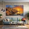 The Castle Decor Banaras Ghat Wall Painting Design 7 Wooden Framed 27x48 Inch