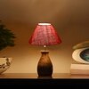 Devansh Pink Jute Table Lamp With  Wood Natural Base (10X12.5 Inches)-33