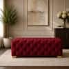 Doe Buck Velvet Tufted Bench in Red Colour with Gold Base