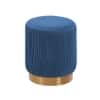 Doe Buck Damato Luxury Velvet Round Ottoman in Blue Colour with Gold Base