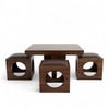 Nordic Sheesham Wood Accent Coffee Table Set With 4 Stools In Provisional Teak Finish