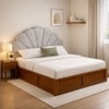 Pankhuri Solid Wood Queen Size Upholstered Bed With Box Storage (Provincial Teak Finish, Grey Colour)