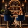 Doe Buck Oliver Adjustable Velvet Bar Stool in Blue Colour with Gold Base