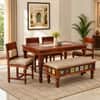 Rangrez Sheesham Wood 6 Seater Dining Set in Honey Oak Finish with Cushioned Bench