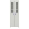 Renata Large Bookshelf cum Storage Cabinet with Toughened Glass Doors and Star Shaped Knobs in Ivory Persian Lilac Colour