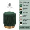 Doe Buck Damato Luxury Velvet Round Ottoman in Green Colour with Gold Base