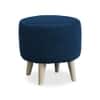 Doe Buck Parker Velvet Round Ottoman Stool in Blue Colour with Wooden Legs