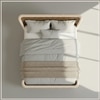 Heritage Cane Upholstered Queen Size Bed in Linen With Oak wood Frame