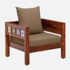 Rangrez Sheesham Wood 1 Seater Sofa in Honey Oak Finish with Beige Cushion
