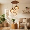 Hexagram Brown Solid Wood Cluster Hanging Light