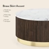 Aurora Round White Marble And Solid Wood Coffee Table In Java Walnut Finish