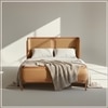 Valerio Duo-Panel Luxe King Size Bed in Camel Brown colour Velvet with Oak wood Frame