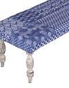 Cairo Sheesham Wood Mid Century 3+1+1 Seater Bench Set With 2 Stools In Indigo Patchwork Kantha