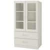 Paloma Large Crockery cum Bookshelf Cabinet with Toughened Glass Shutters and Drawers in Ivory Colour
