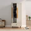 Hexa Red Wooden 2 Door Wardrobe with Drawer and Hanging Space in Frosty White Colour