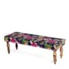 Cairo Sheesham Wood Mid-Century 3 Seater Dining Bench in Fruit Print Blue Kantha