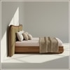 Elowen Softline King Size Bed in velvet With Oak wood Frame & Hydraulic Storage