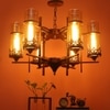 Eliante 6-Light Chandelier, Mild Steel, Glass And Wood, Modern Hanging Ceiling Light Fixture