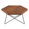 Dyson Hex Abstract Solid Wood Coffee Table With Black Base In Amber Walnut Finish