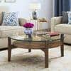 Cayman Round Glasstop Coffee Table with Storage in Danish Walnut Finish