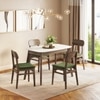 Lunar Solid Wood and Carrara White 4 Seater with 4 Lunar Dining Chair (Finish: Danish Walnut, Colour: Moss Green)