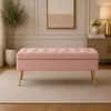 Doe Buck Velvet Tufted Storage Bench in Pink Colour with Gold Legs