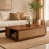 Liora Sheesham Wood and Cane Rectangular Coffee Table in Walnut Finish