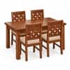 Globally Indian Jaalika Solid Sheesham Wood 4 Seater Dining Table Set 4 Chairs Beige