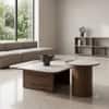 The Aurelia Dual Texture Marble Walnut Round Coffee Table