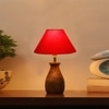 Devansh Red Cotton Table Lamp With Wood Natural Base (10X12.5 Inches)-27