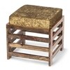 Houston Sheesham Wood Stool in Teak Finish with Velvet Green Cushion