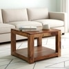 Lisbon Sheesham Wood Contemporary Square Coffee Table In Natural Teak Finish