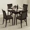 Wesley - Dalla 4 Seater Round Glass Top Dining Table Set (Colour- Grey , Finish- Dark Walnut)